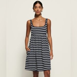 NWT Nation LTD Navy White Striped Kitty Babydoll Sleeveless Mini Dress Size XS